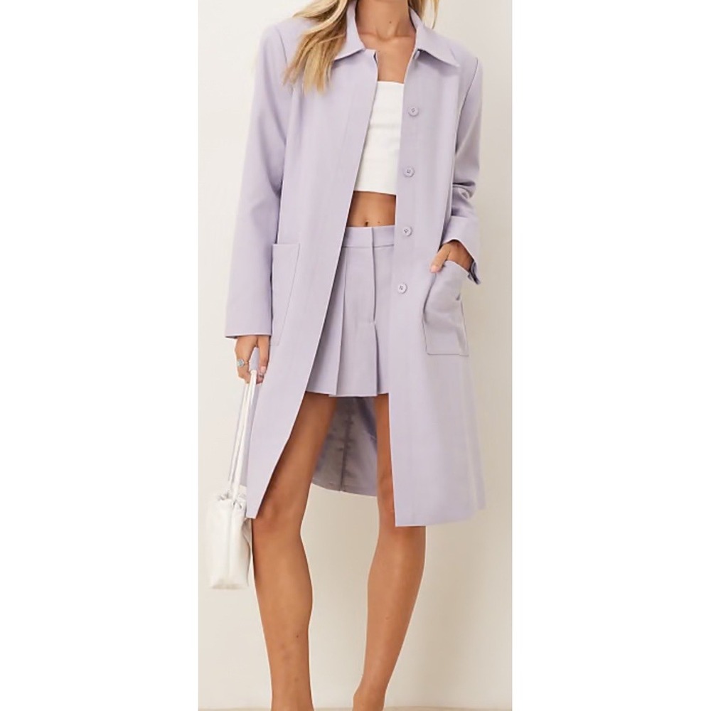 ASOS Design Womens Tailored Longline Blazer Coat Button Front Lined Lilac Sz S
